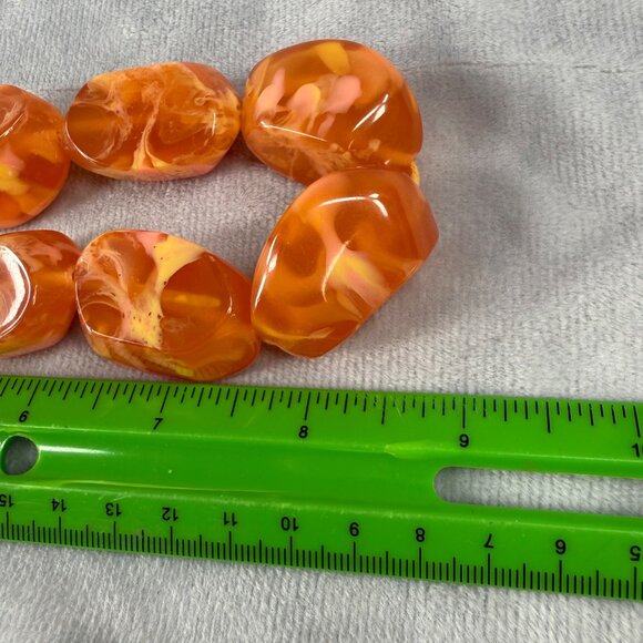 Vintage Style Orange Swirl Resin Acrylic Beaded Necklace Adjustable Chain - Picture 6 of 16